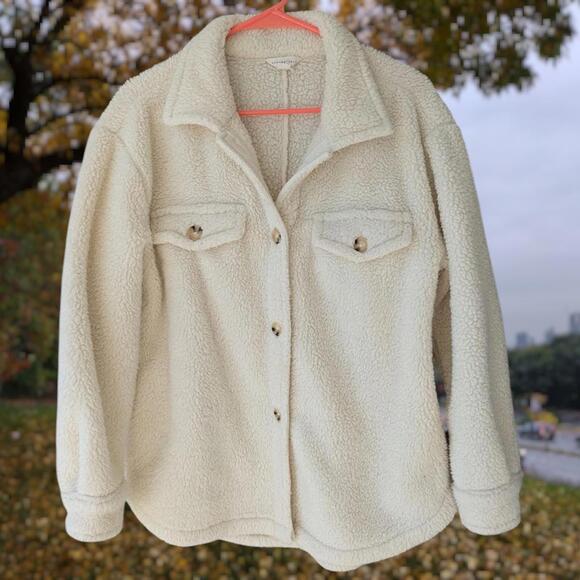 Aeropostale Sherpa Fleece Cream Women's Oversized XS Full Button Cream Jacket - Picture 1 of 7